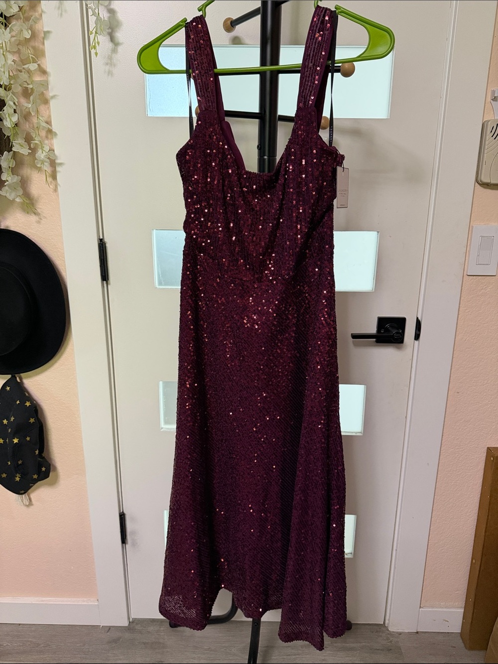 Laundry By Shelli Segal Burgundy Sequin A-Line Prom Dress
